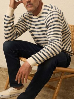 Faherty Sunwashed Crewneck Cotton Sweater Booth Island Stripe NWT XL